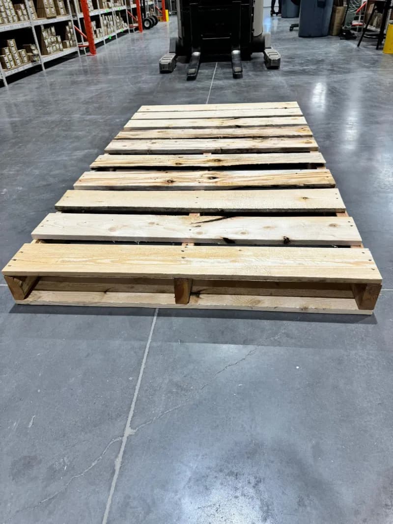 Long custom pallet side angle showing full dimensions