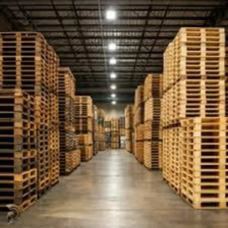 Wooden pallets organized in storage area